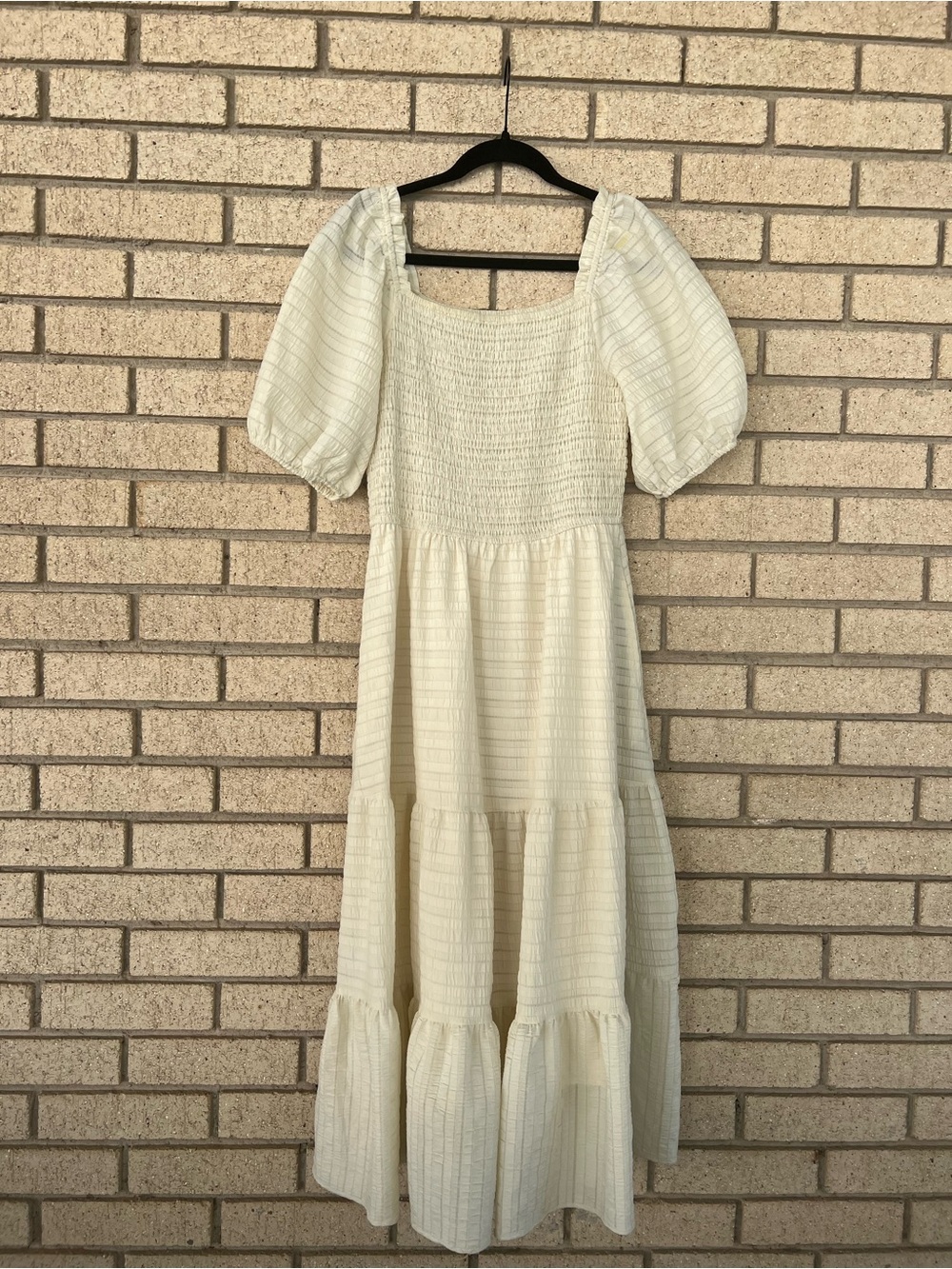 Square-Neck Puff Sleeve Maxi Dress in Cream
